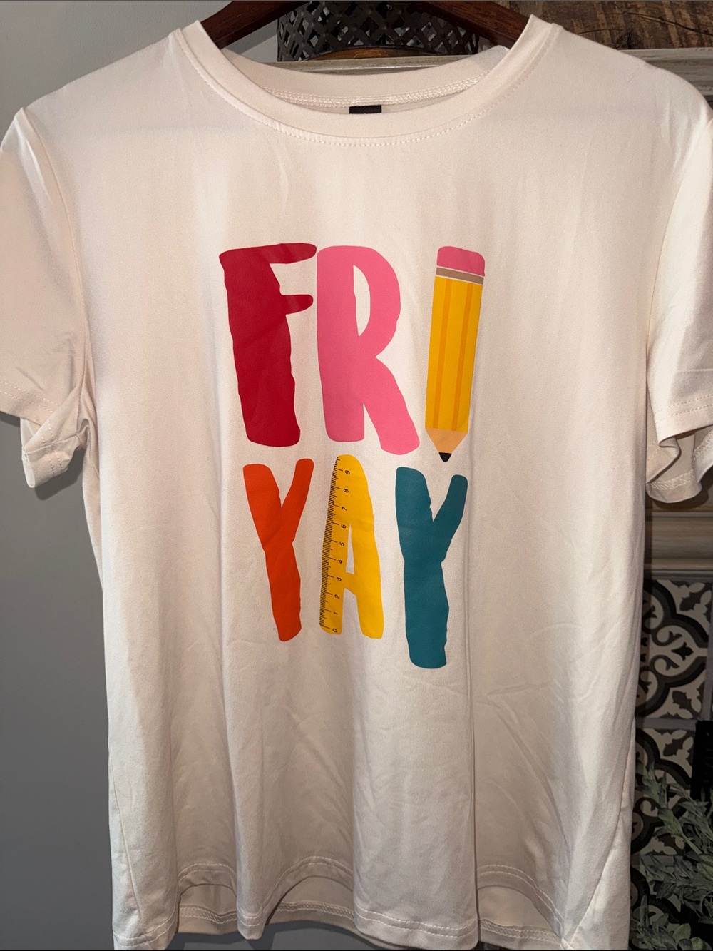 SHEIN Short-Sleeve Tee with Bright Multi-Color 'FRIYAY' Graphic NWOT